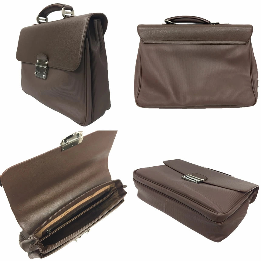 BVLGARI Millerighe Briefcase Business Bag Brown Back aq10169
