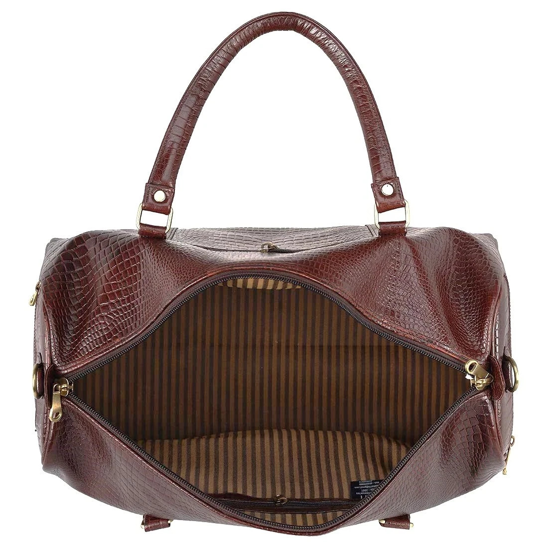 Full Grain Croco Leather Duffel Travel Bag for Holiday Weekend with Padlock
