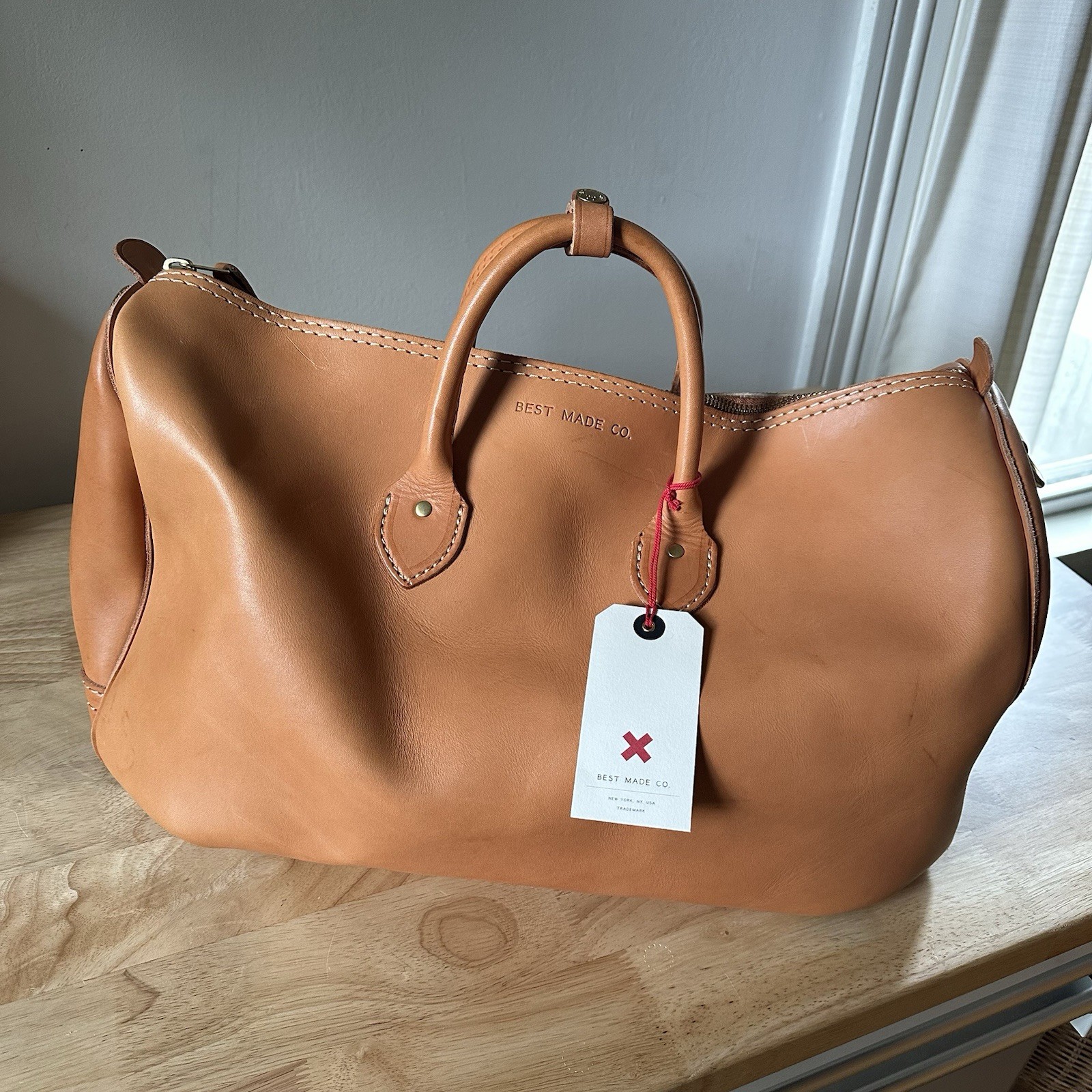 Best Made Co. Leather Duffle Bag Made in USA Natural Vegetable Tan NWT Rare 35L