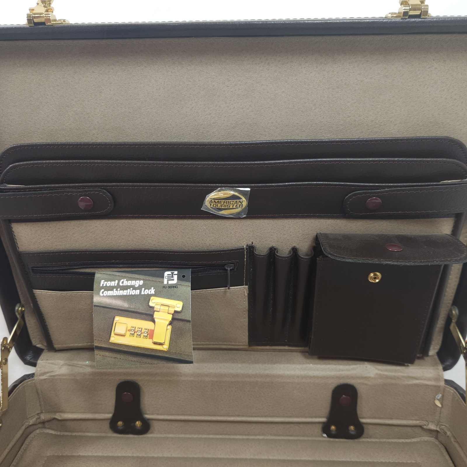 American Tourister Brown Hard-Sided Briefcase Attache Combo Lock Latch Organizer