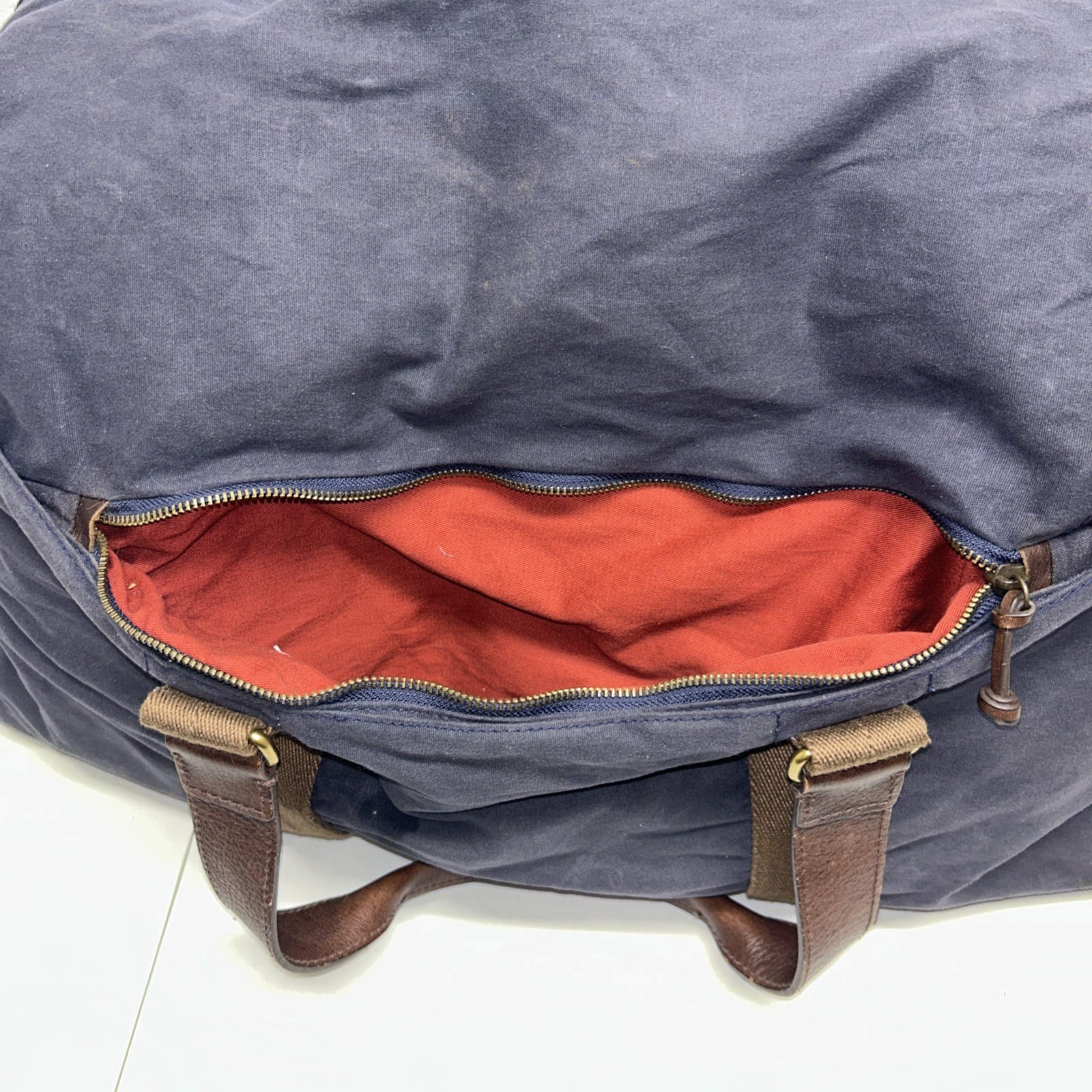 J. Crew Dry Goods Waxed Abingdon Weekender Duffle Bag Blue & Leather SB