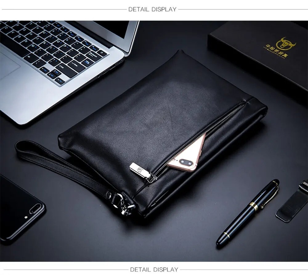 BULLCAPTAIN Men’s Soft Leather Handbag Business Travel Hand Bag