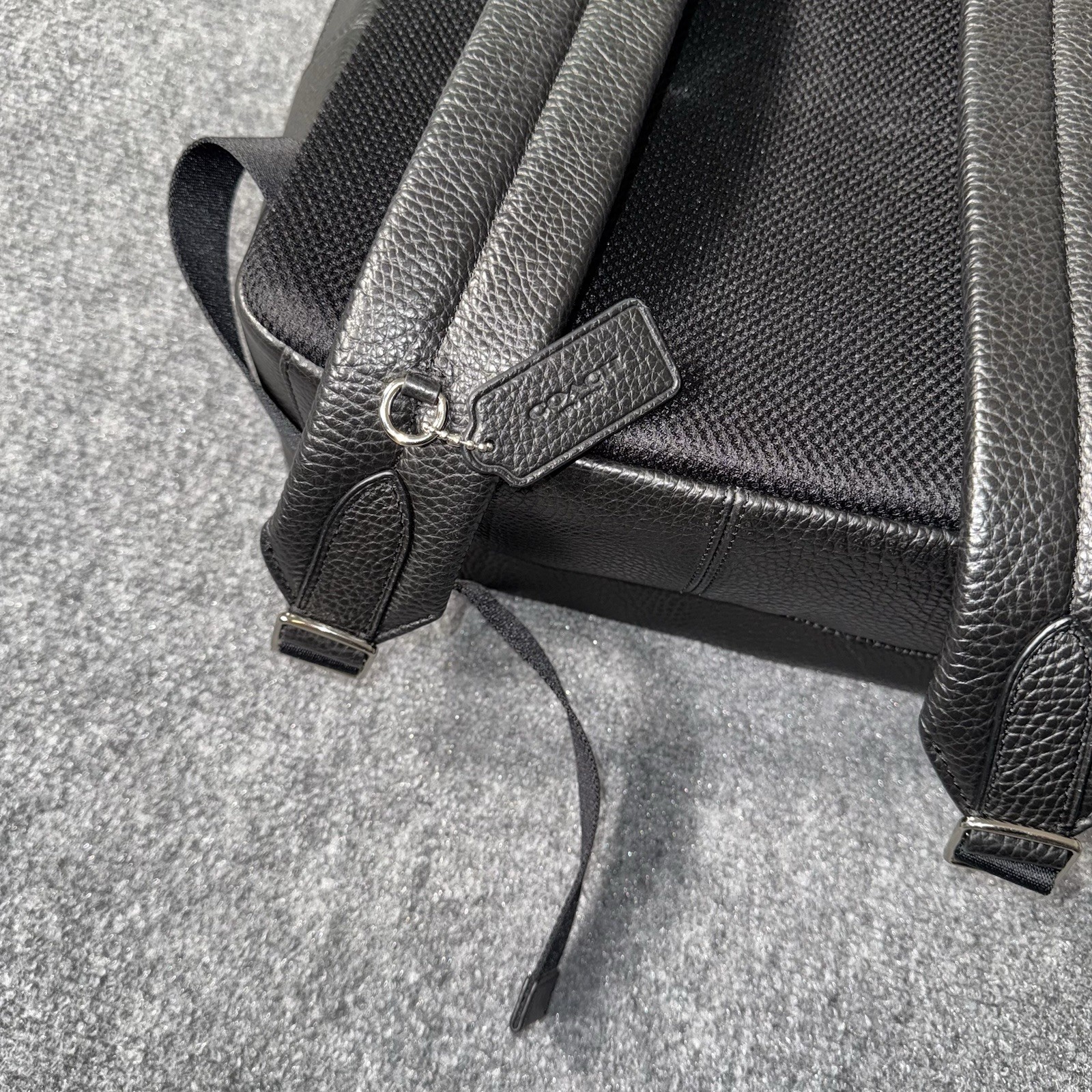 Coach Black Gotham Backpack Black Polished Pebble Leather Calf Trim Zip Pocket
