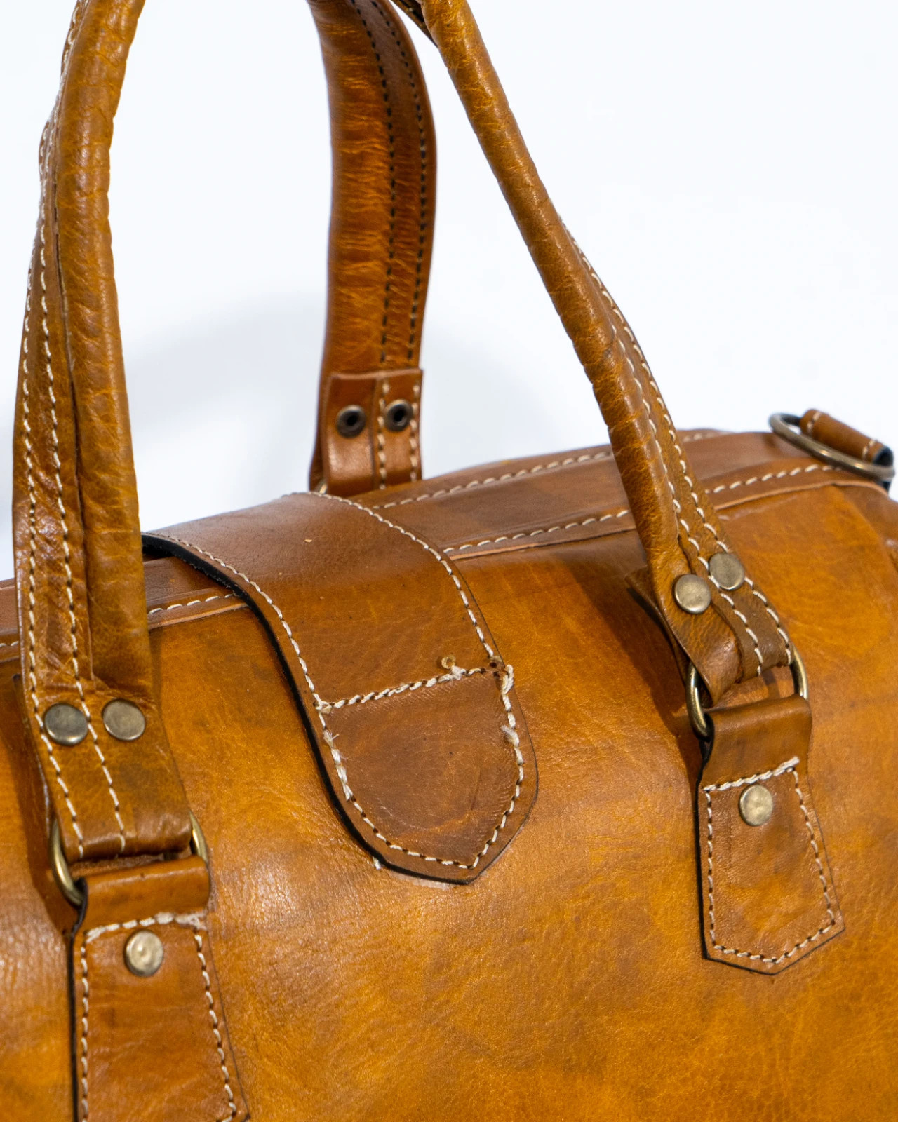 Handmade Tan Full Grain Leather Satchel Bag Women Men Buckle Top Handle