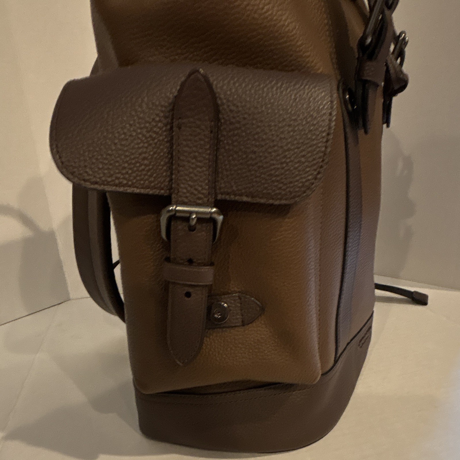 Coach Brown Drawstring Backpack w/ Buckle Flap, Adjustable Shoulder Strap
