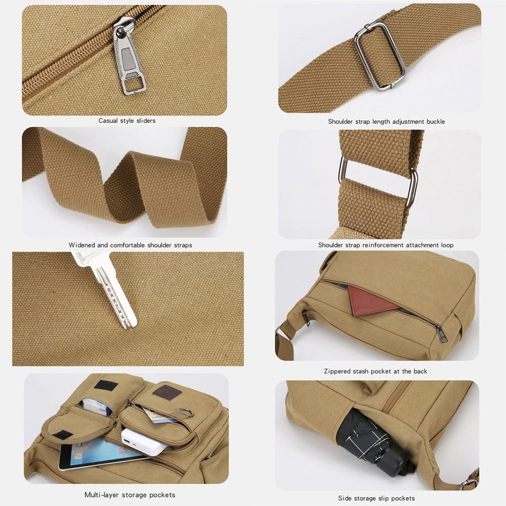 Canvas Shoulder Bag Men Sling Messenger Bag Vintage Crossbody Military Satchel M