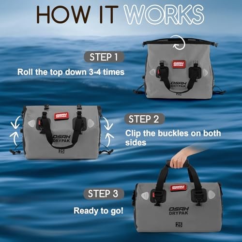 Waterproof Duffel Bag – Motorcycle Dry Bag Tail Bag with Large Storage 25L Grey