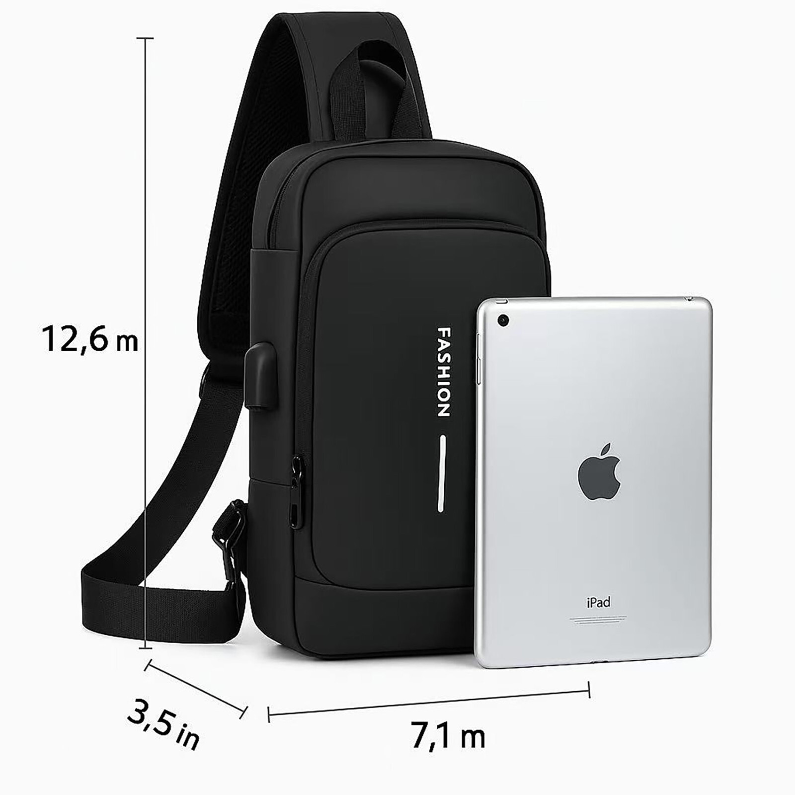 Waterproof USB Sling Bag Men Chest Crossbody Shoulder Bag Travel Casual