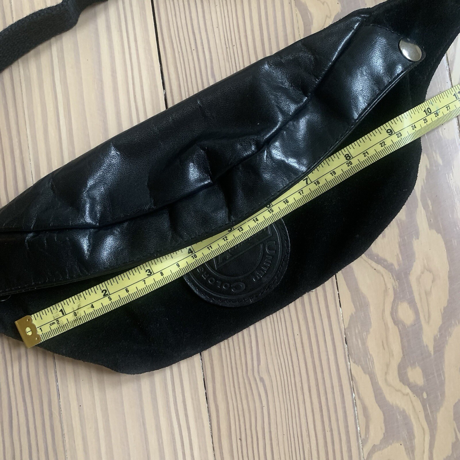 Vtg United Colors Of Benetton Anthology Black Leather Suede Fanny Pack Zip Adj
