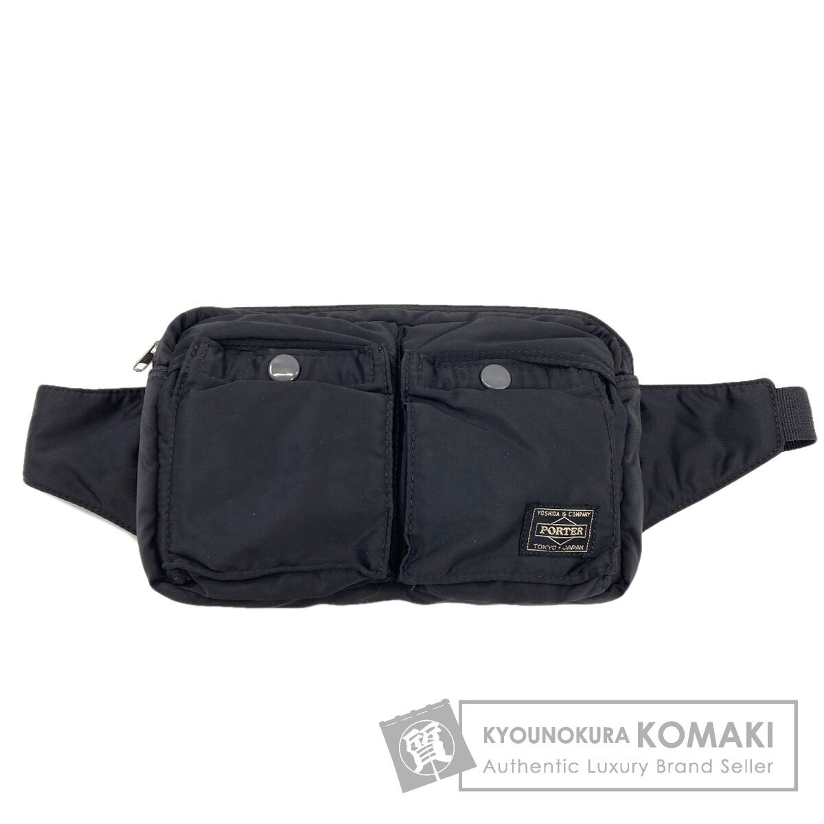 PORTER Tanker Nylon Hip/Waist Bag Zipper, Tape Pockets, Black 16x22x5cm, Strap
