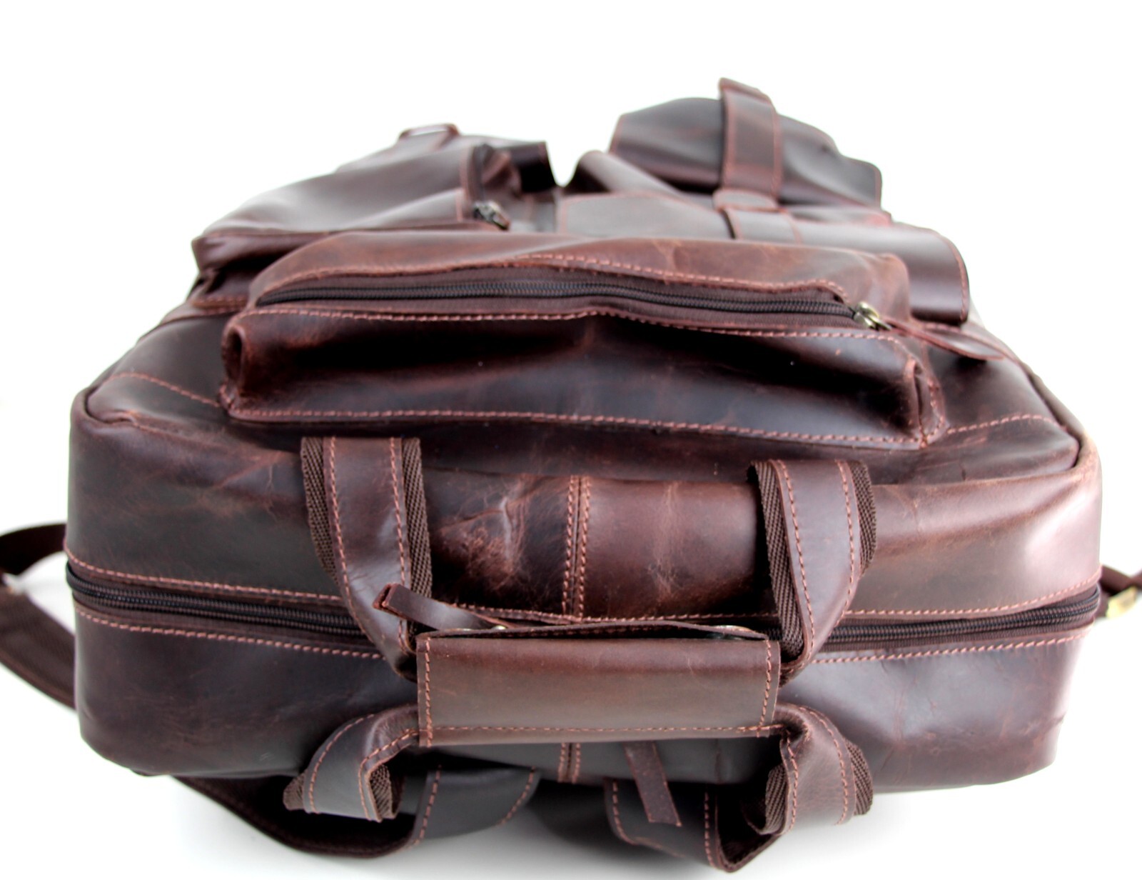 LARGE HandCrafted SADDLE BROWN GENUINE LEATHER LAPTOP BAG SHOULDER BAG BACKPACK