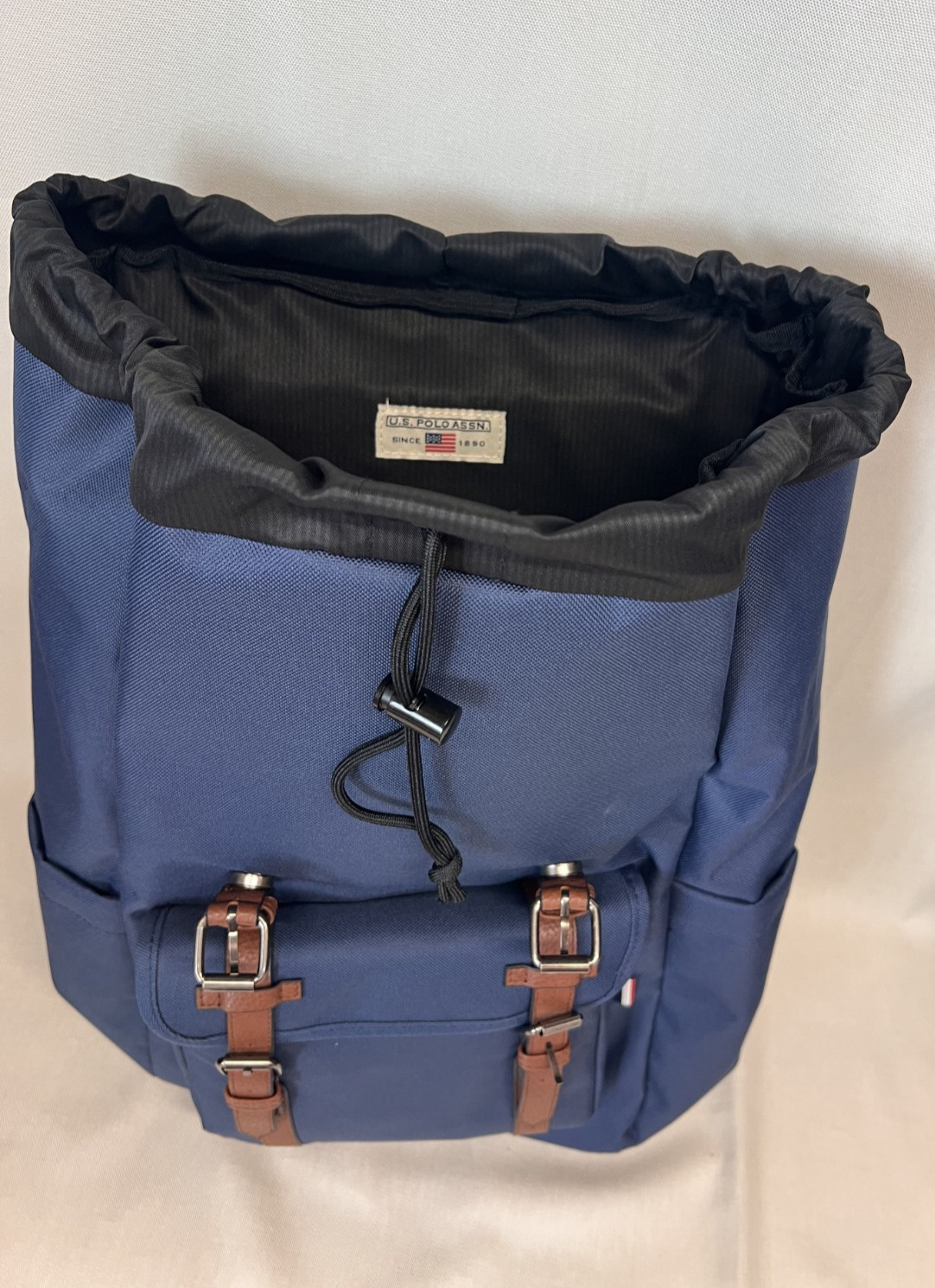 U.S. POLO ASSN. Unisex Top Loader Flap Backpack Navy Blue Water Resistant Travel