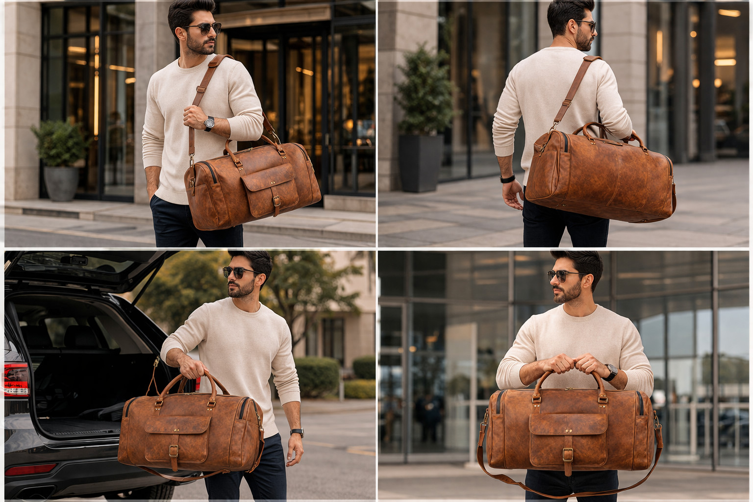 Authentic Leather Travel Duffel Bag Large Capacity Weekender Gym Luxury Spacious