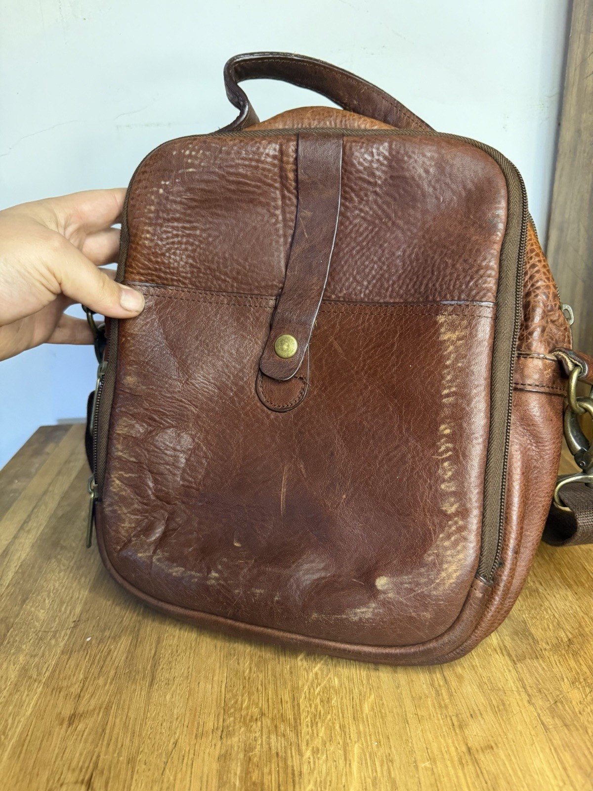 Duluth Trading Co Lifetime Brown Leather Classic Satchel Crossbody Bag Unisex