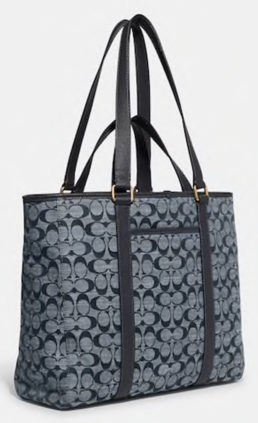 NWT Coach Hudson Double Handle Tote Bag In Signature Chambray Blue Denim