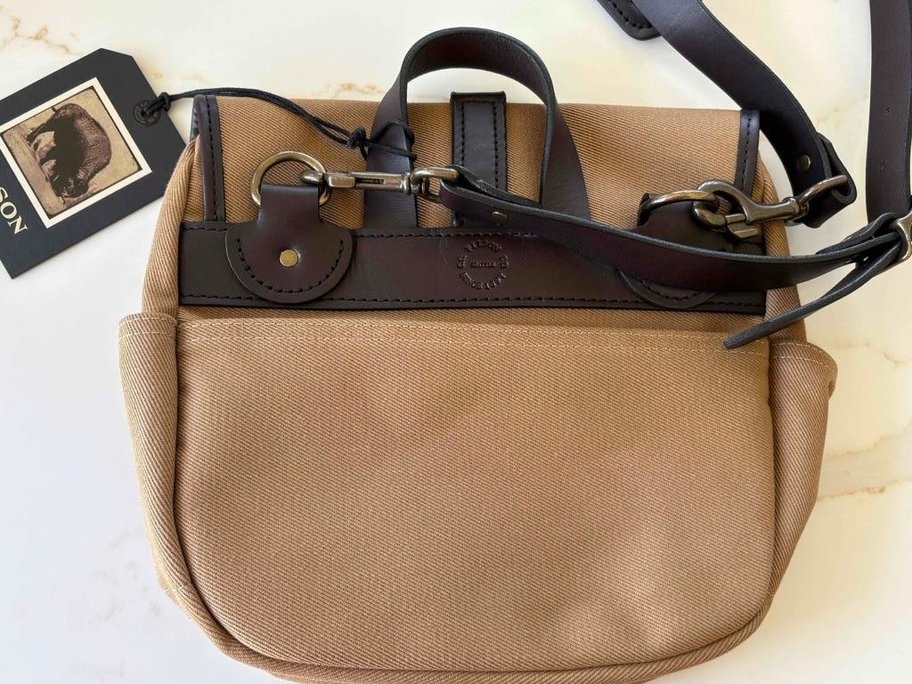 Filson Small Rugged Twill Field Bag Tan Bridle Leather Messenger Bag Made in USA