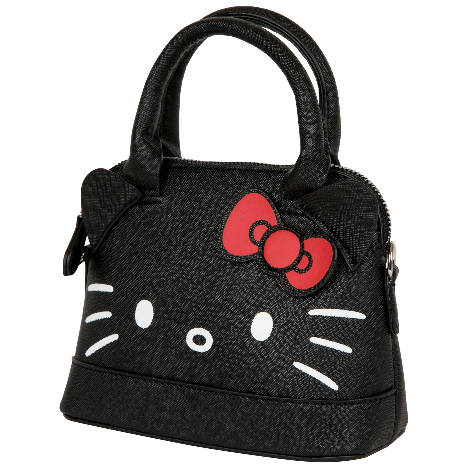 Hello Kitty Black Leather Hand Bag with Detachable Long Strap Black