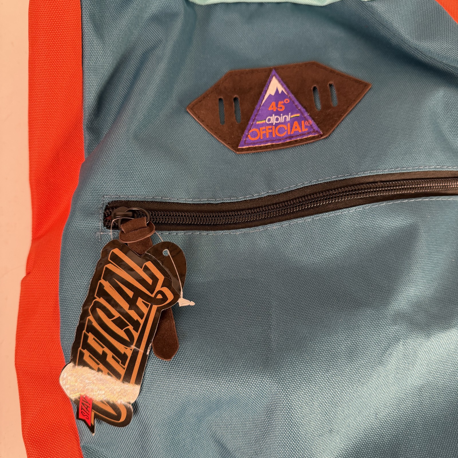 Alpini Official Drawstring Duffel Bag Backpack Teal Orange Suede Base Men’s