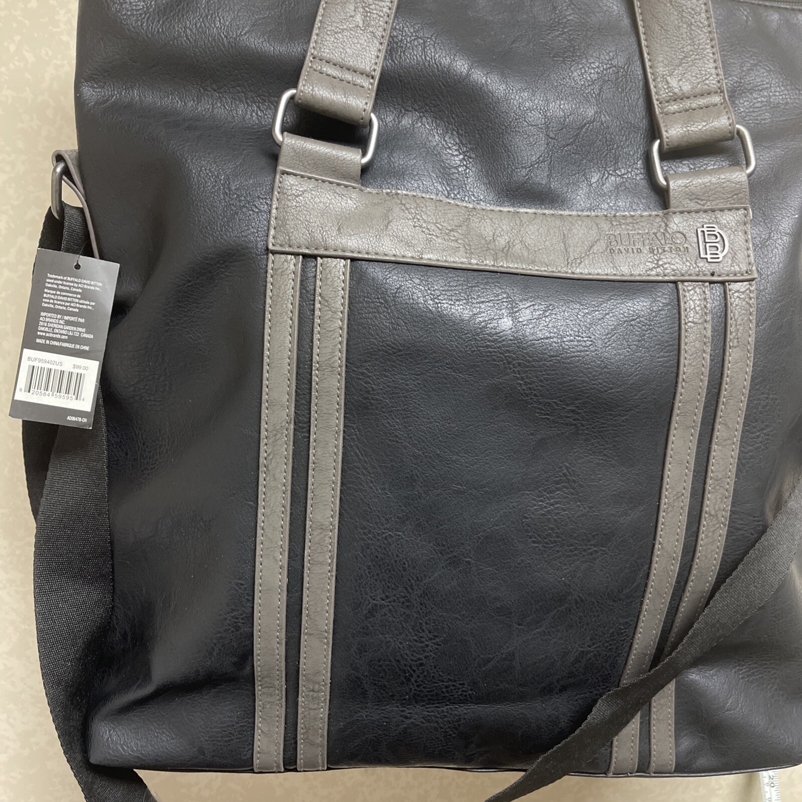 Buffalo Messenger Shoulder Bag Black/Grey Unisex 17”x17.5” 16”Laptop Pocket $99
