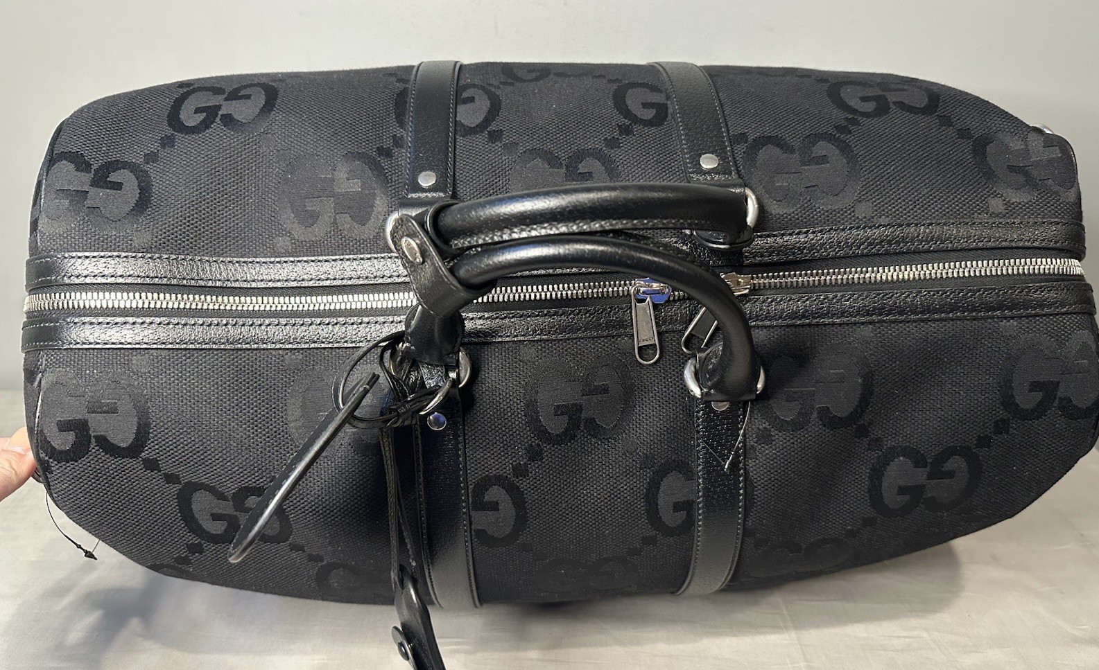 Gucci Jumbo GG Large Black Canvas / Leather Duffle Bag Authentic