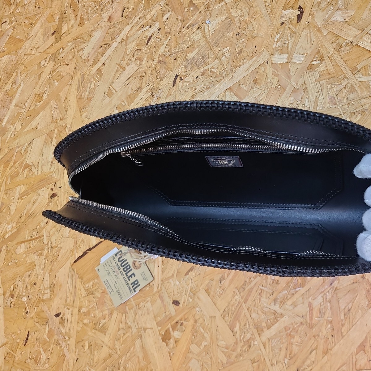 USED BAG RRL RALPH LAUREN Double R Carving Leather Second Clutch Bag Cowhide
