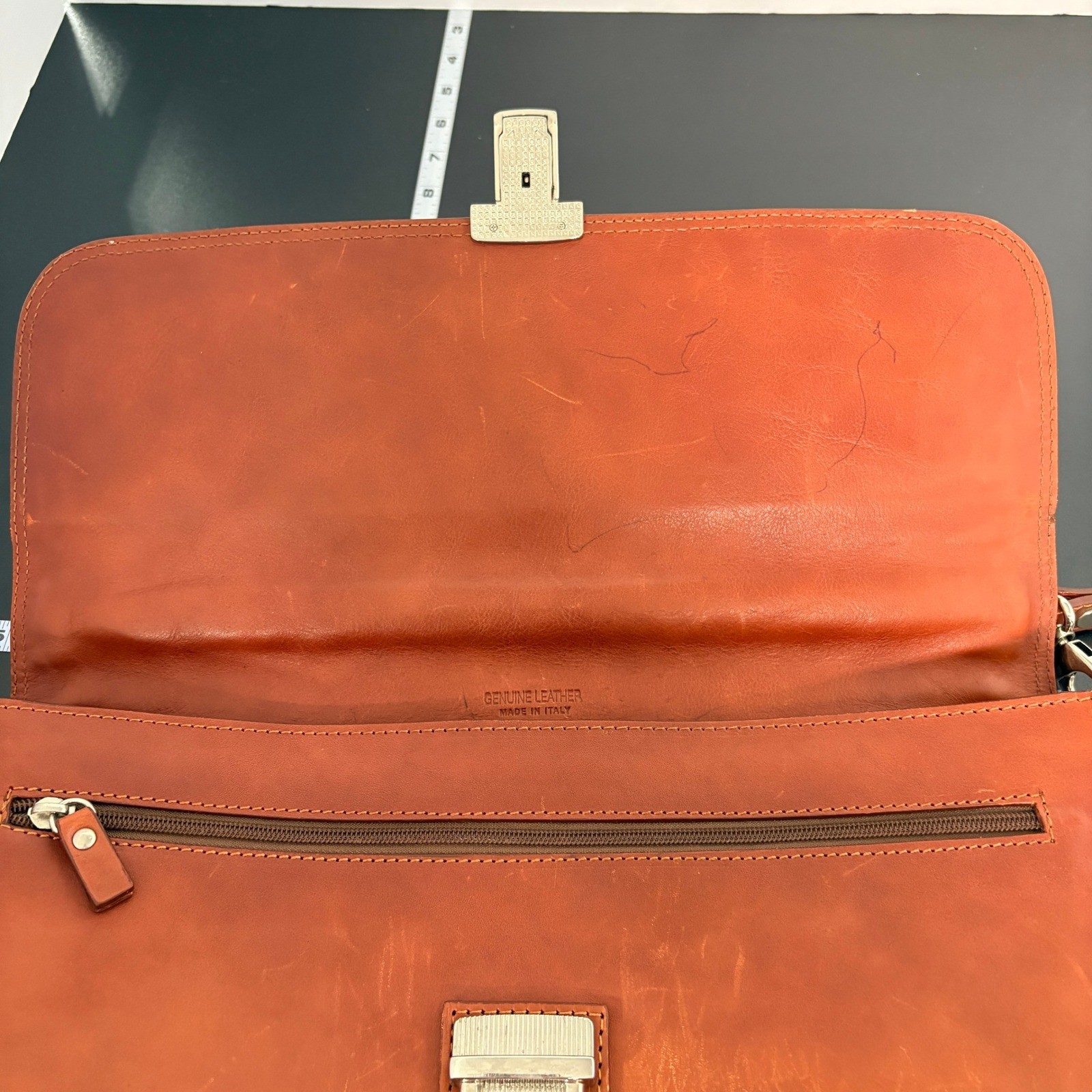 Unbranded Leather Briefcase Messenger Bag Large Cognac Made Italy Quiet Luxury