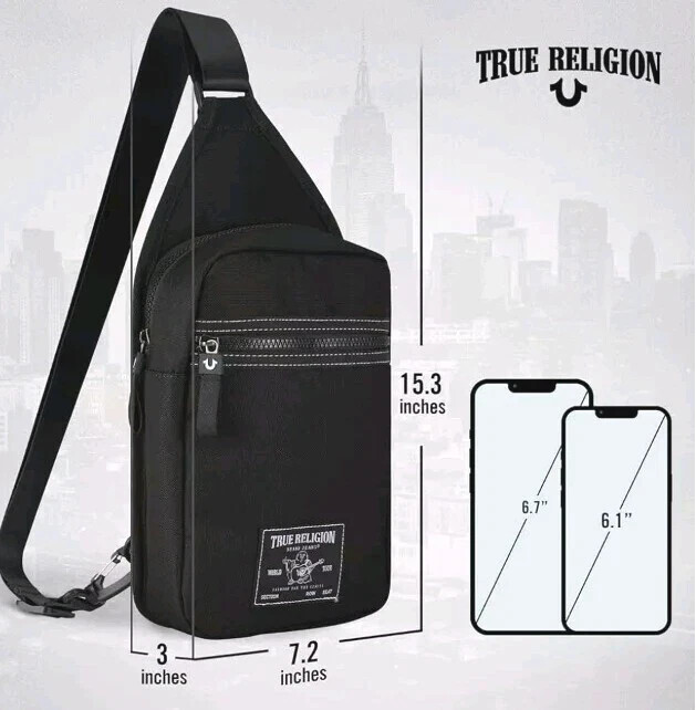 True Religion Buddha Patch Unisex Black YETA 2.0 Crossbody Bag Black $50