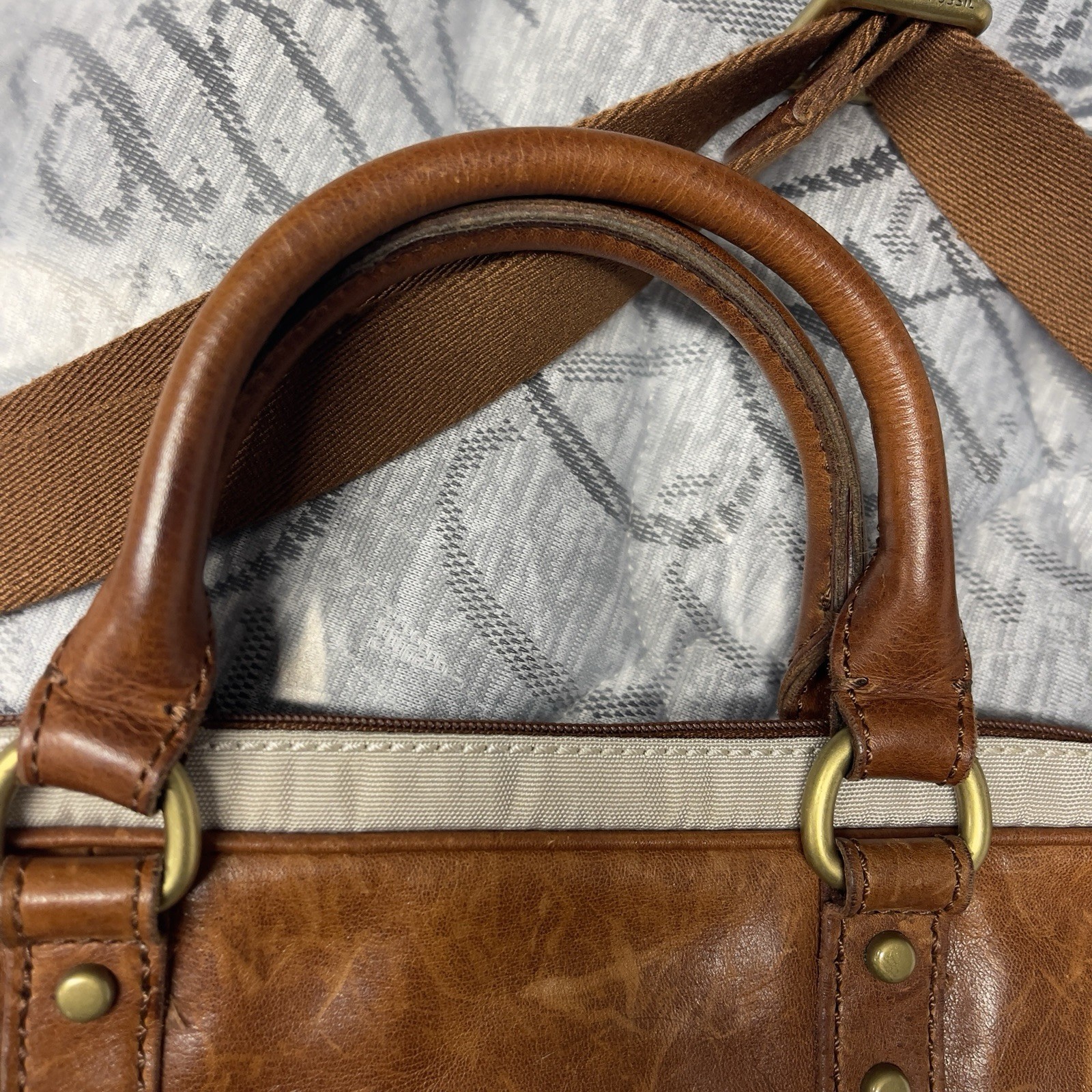 Fossil estate document Messenger Bag Shoulder Bag Leather Handles Twill Leather.
