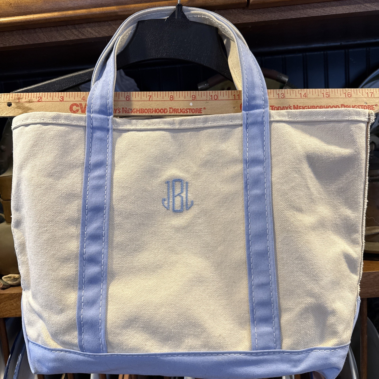 Vintage LL Bean Boat And Tote Black Trim Ivory Bag Canvas Medium 16″ x 11” A6