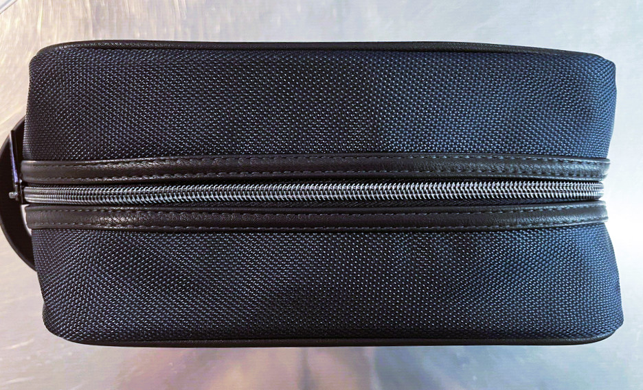 Jimmy Choo Navy Toiletry Shave Pouch Dopp Kit Makeup Bag Faux Leather Trim NWT