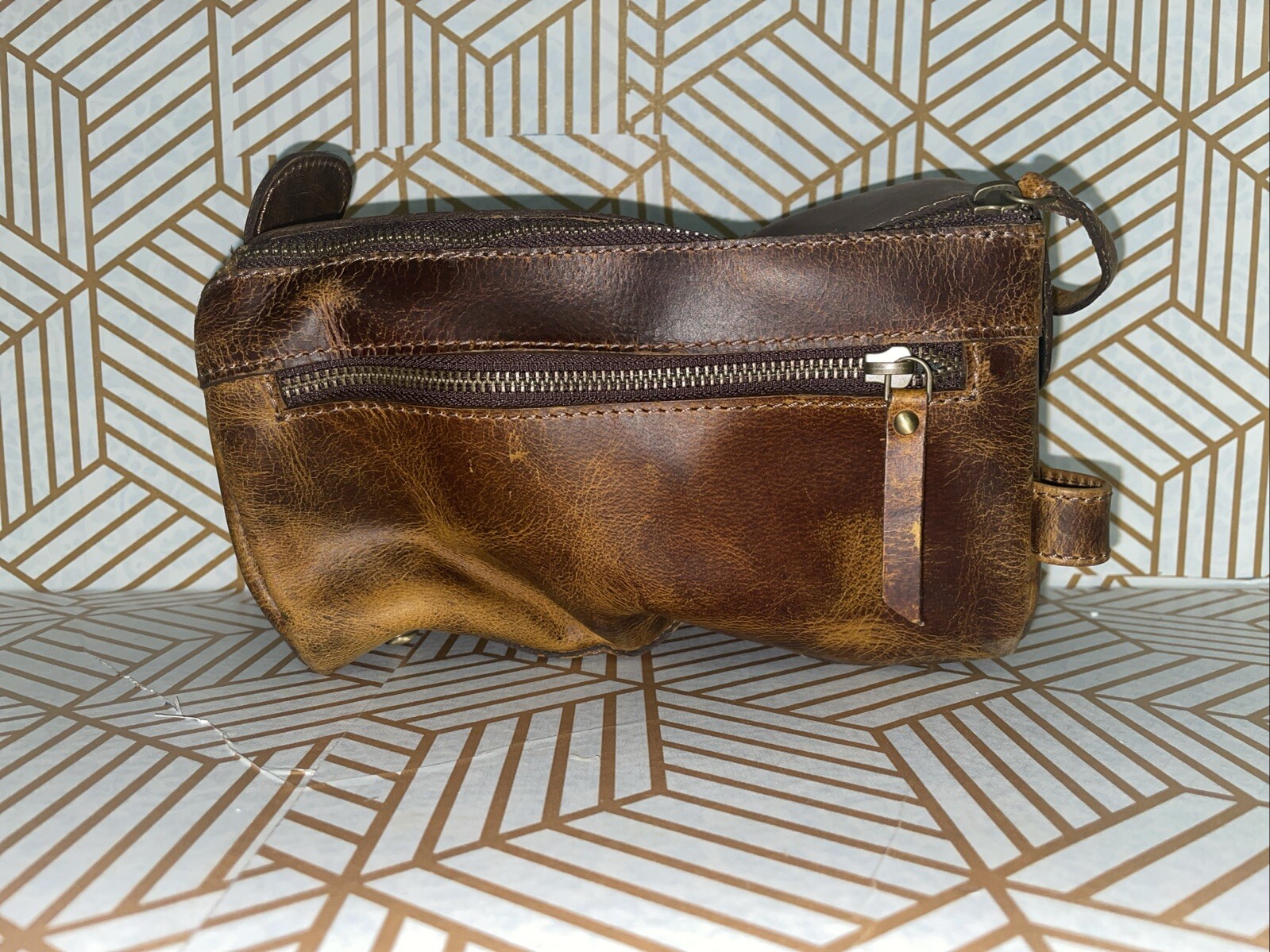 KomalC Oil Tanned Scuff Buffalo Leather Touletry Dopp Kit Brown