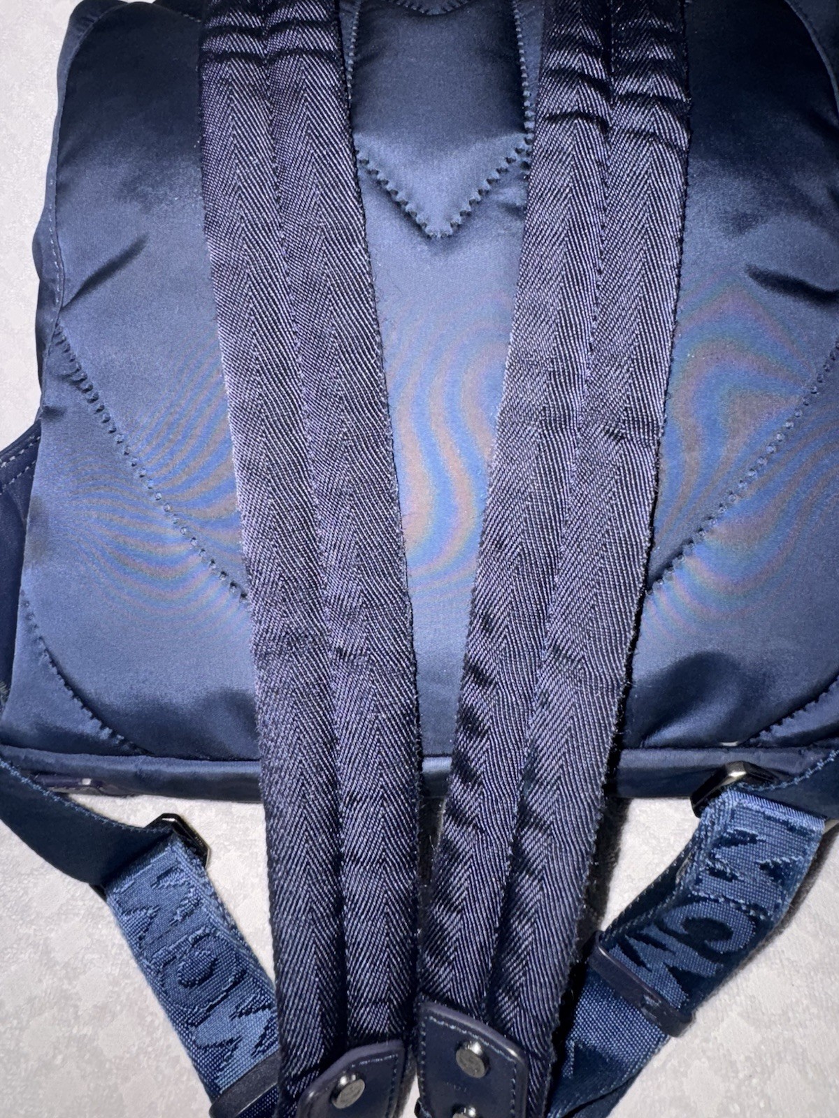 MCM Dieter Two Pocket Monogram Visetos Nylon Leather Flap Backpack Navy Blue Bag
