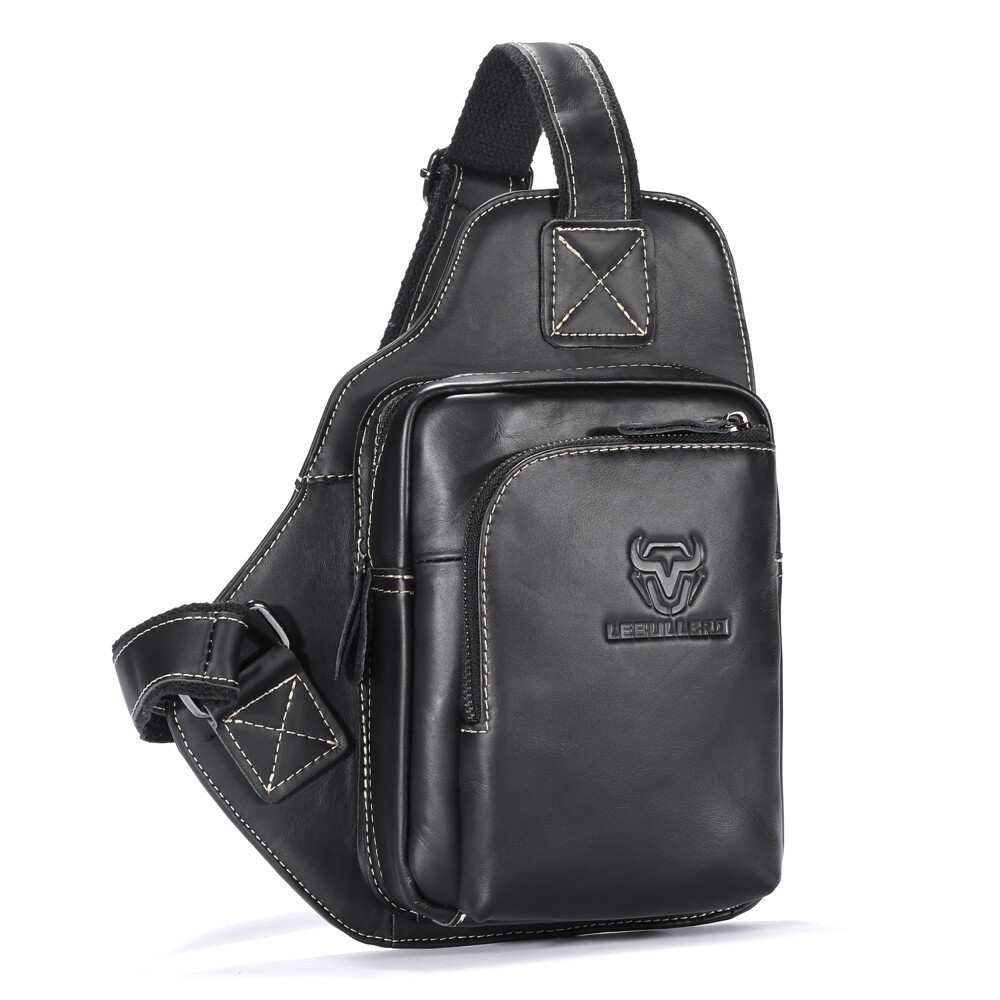 Men’s Genuine Leather Chest Bag Casual Sling Crossbody Shoulder Bag Travel Work