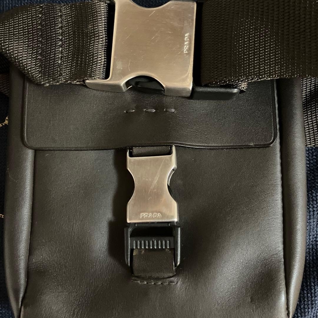 PRADA Leather Waist Bag Men Dark Brown Authentic Rare Size 17cm x 15cm
