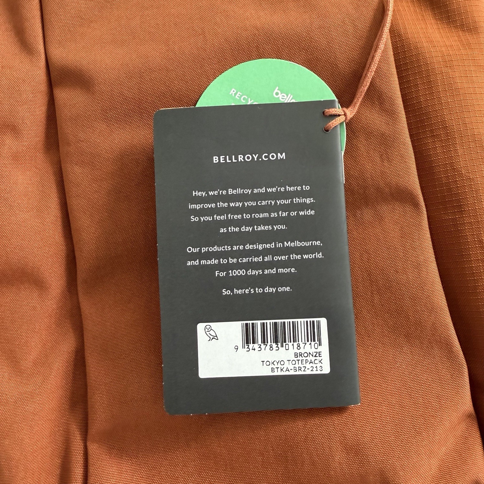 Bellroy Tokyo Totepack Bronze 20L Backpack Laptop Tote Bag BNWT RRP $289