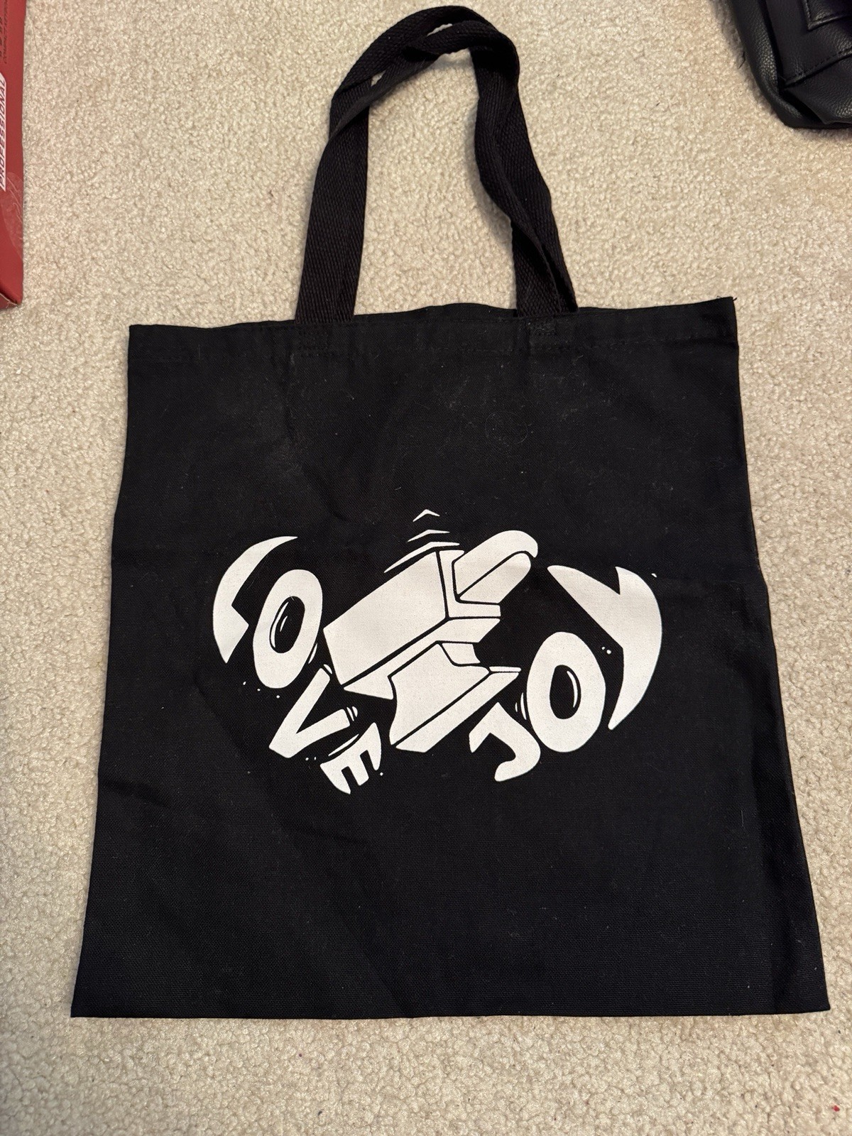 Lovejoy Black Tote Bag Anvil Logo Graphic Print, Open Top, Double Handles
