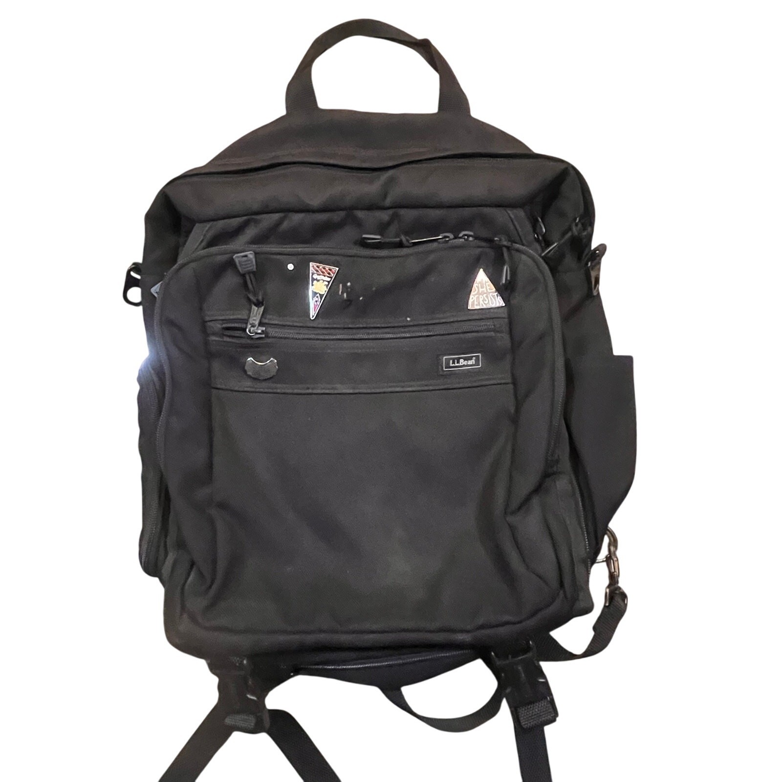 L.L. Bean Black Messenger Backpack Computer Multi use Utility Traveler Crossbody