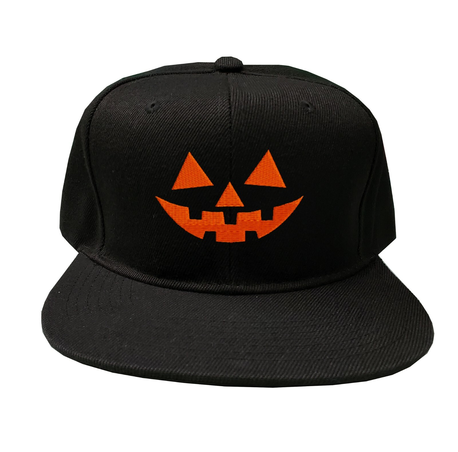 Pumpkin face embroidered black flat bill snapback cap, Halloween cap