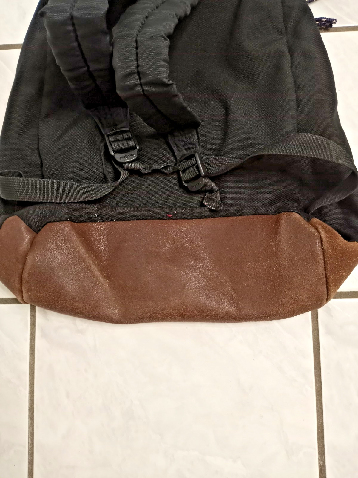 Vintage 1990s Jansport Suede Leather Bottom Backpack Black Classic School