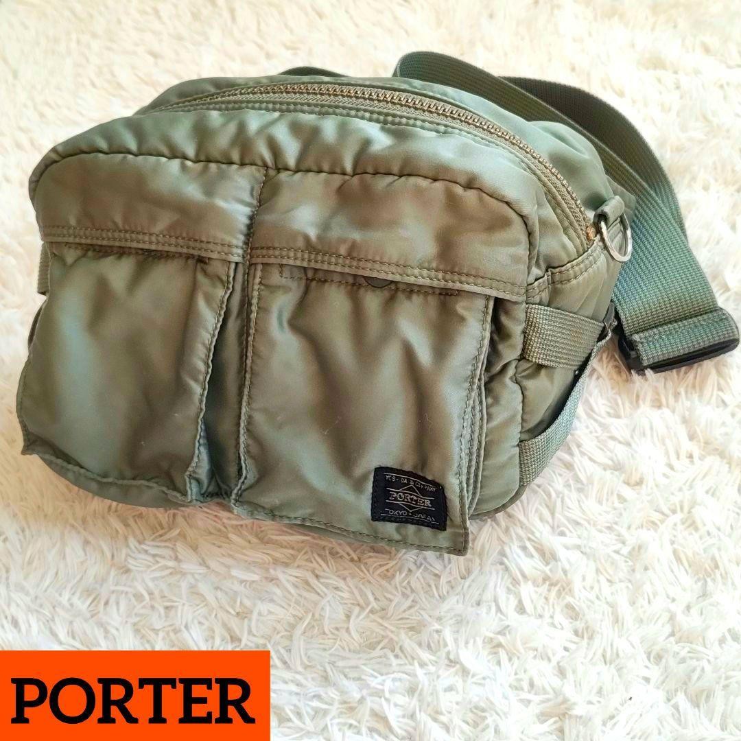 Authentic PORTER TANKER Waist Bag Sage Green 18cm x 26cm x 13cm Used with Flaws