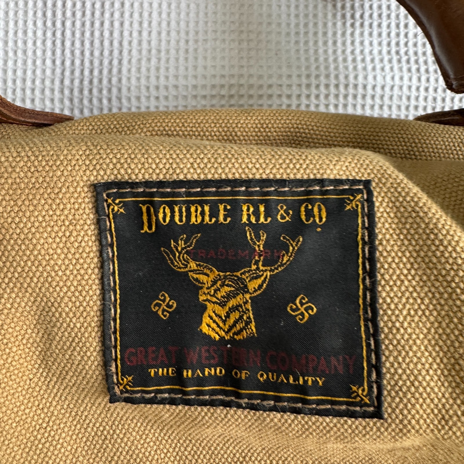 RRL Double RL Ralph Lauren Leather Trim Canvas Douglas Duffel Bag Khaki OS