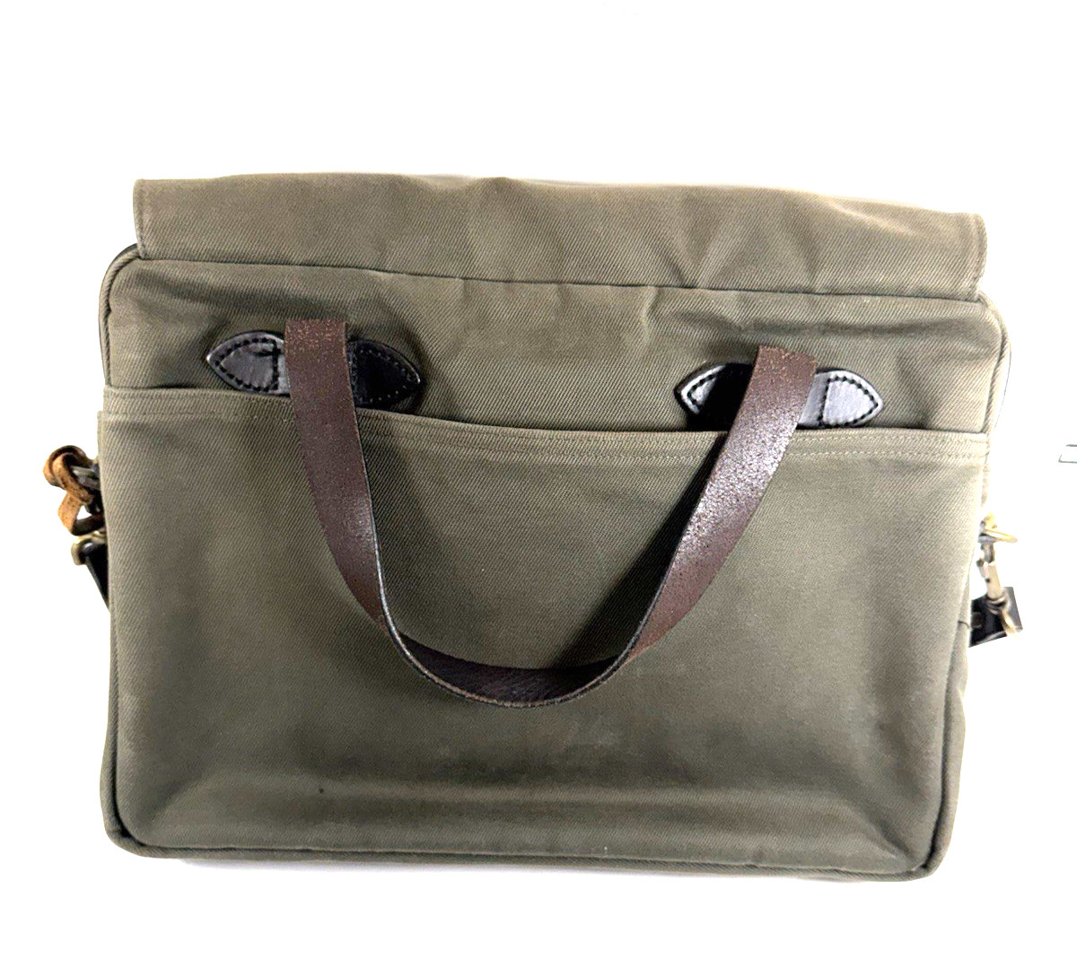 Filson 256 Dark Green Canvas Briefcase USA Made, brass Hardware Great Condition