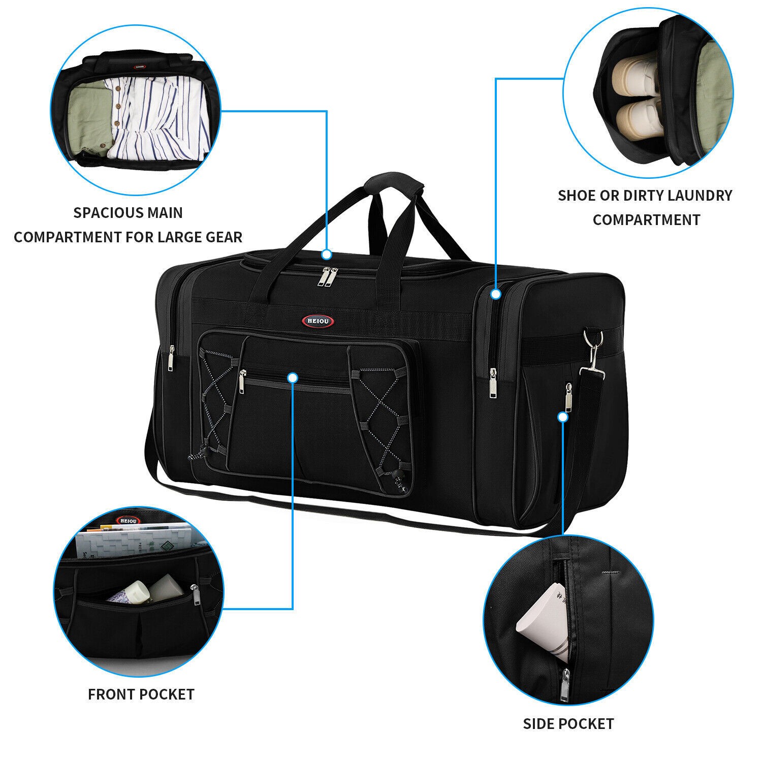 72L Large Luggage Duffle Bag Foldable Lightweight Weekender Travel Bag Men Women