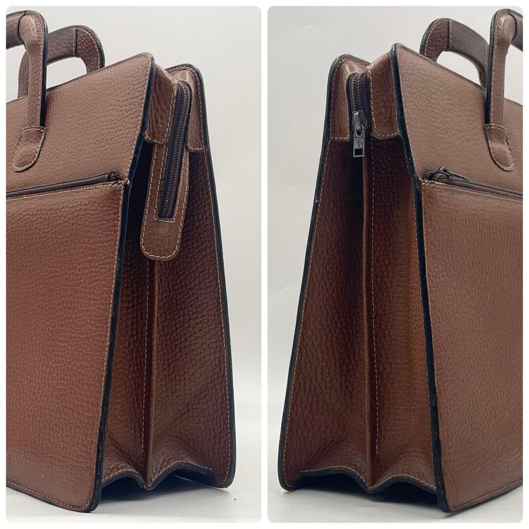 LOEWE Anagram Brown Leather Briefcase Mens Business Bag A4 PC Storage 42cm