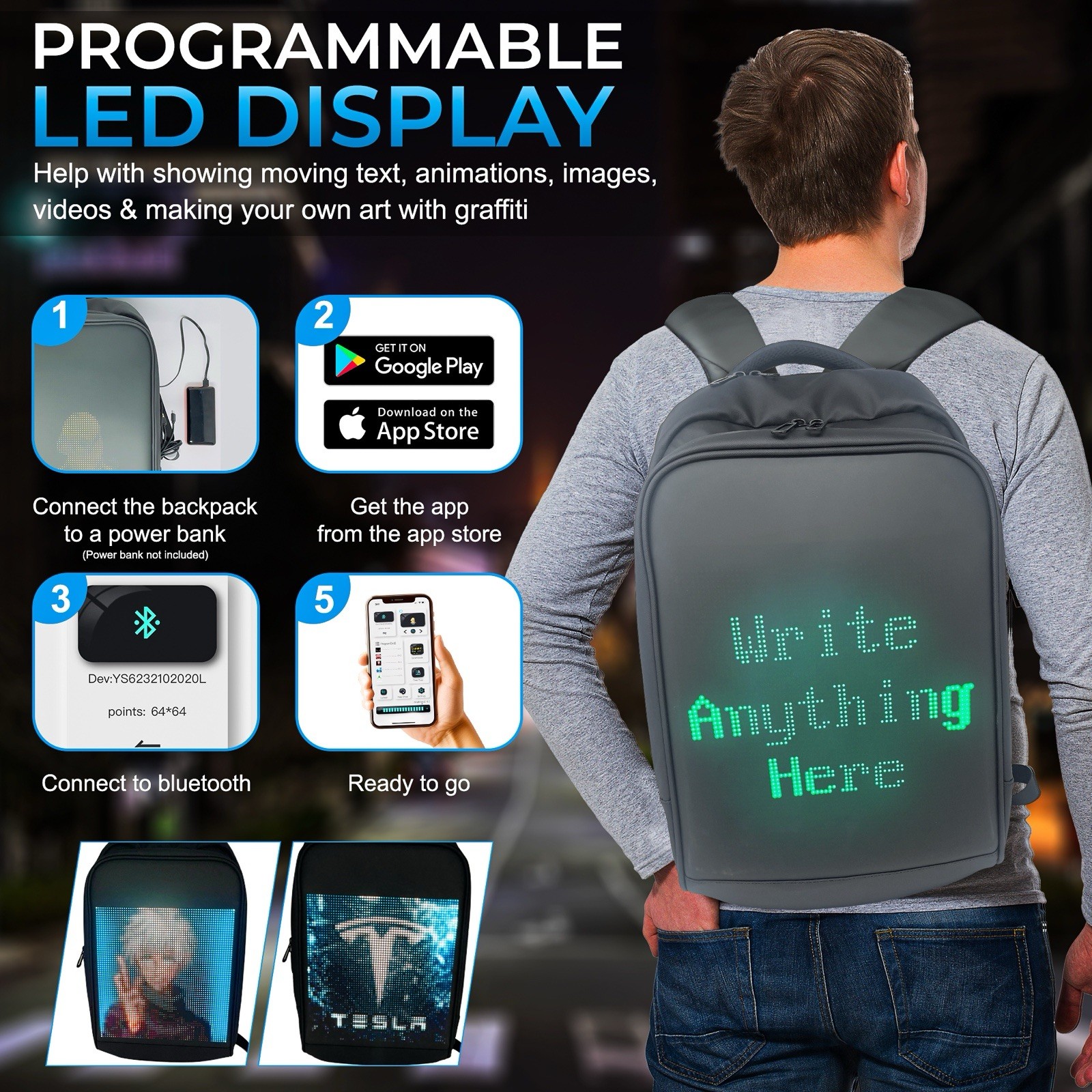 New Updated Ballistic Nylon VOLTEFY LED Backpack For Motorcycle, Mochila LED,