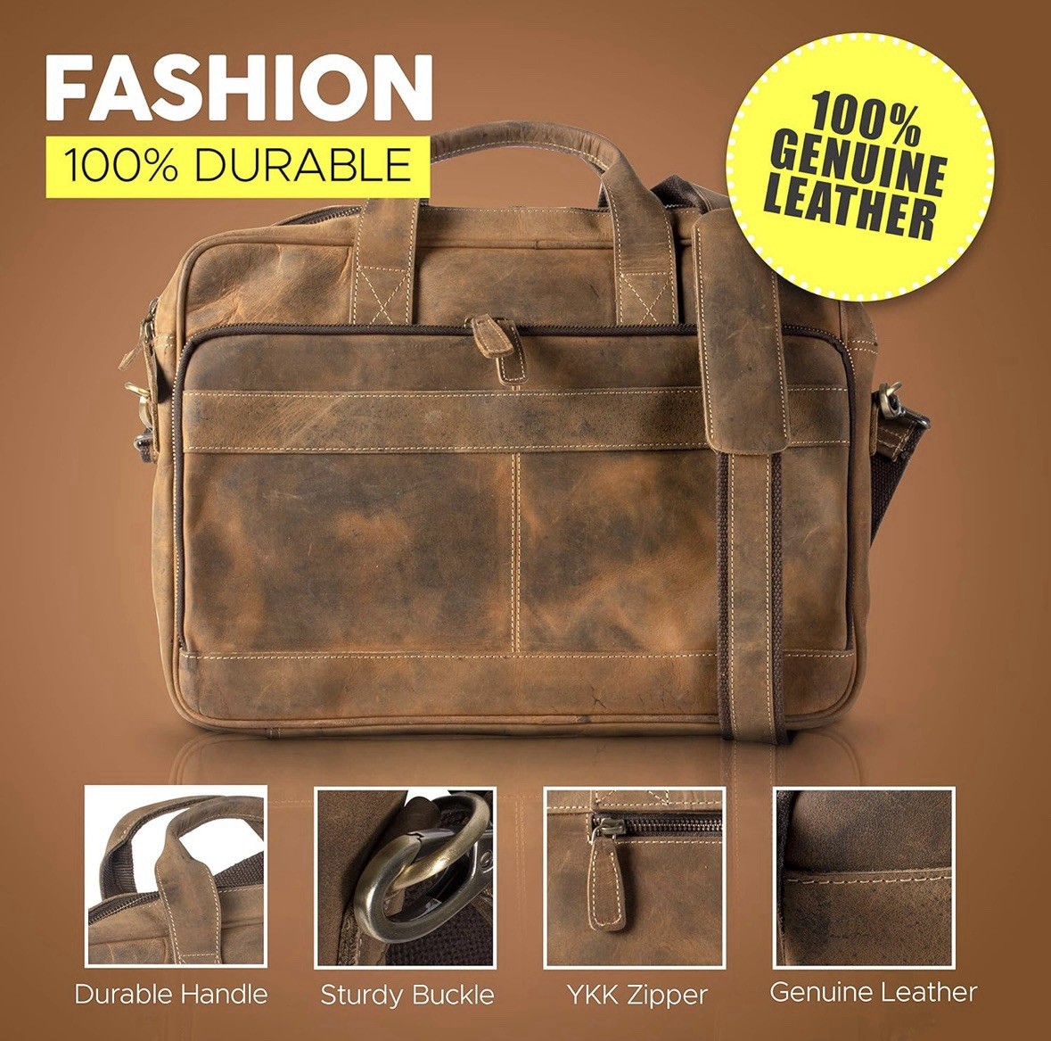 KomalC 16 Inch Leather briefcases Laptop Messenger Bags for Men and Women 