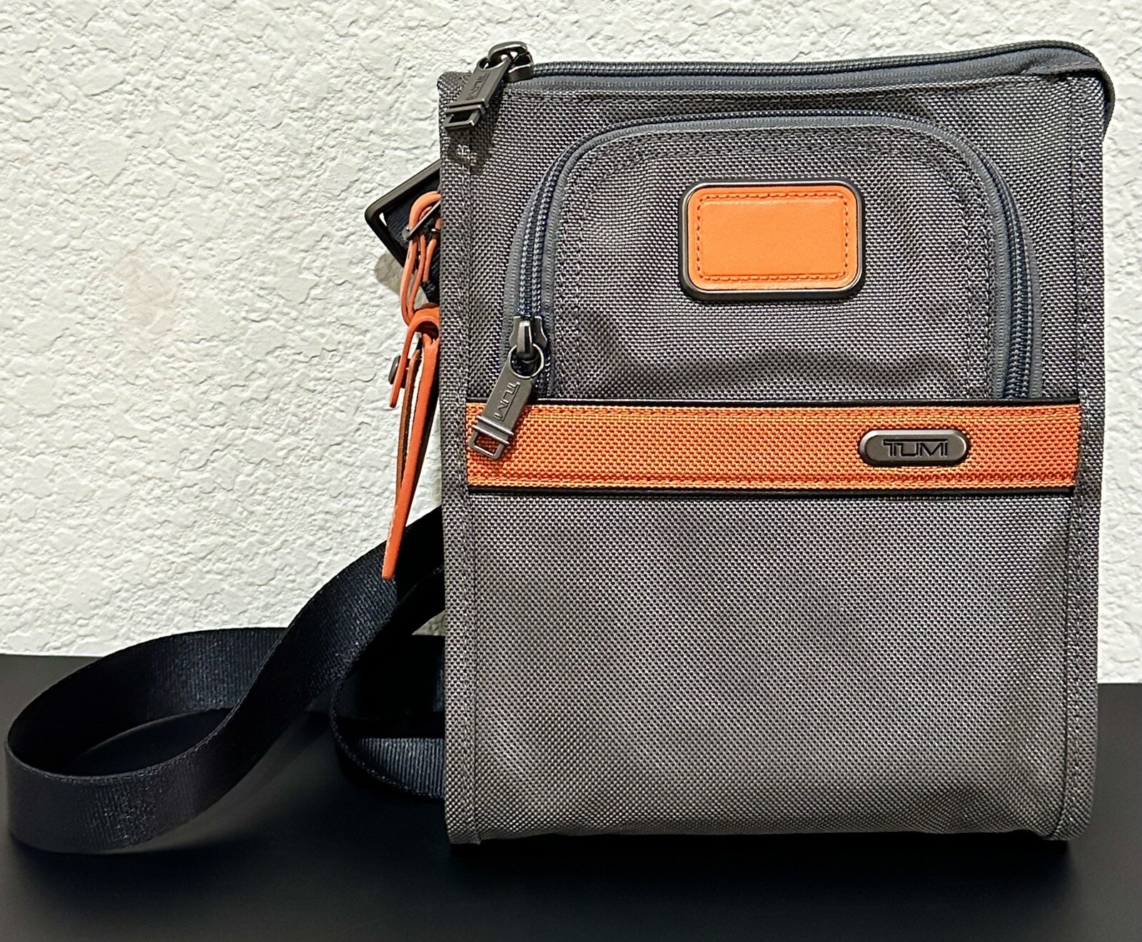 NWT TUMI Pocket Bag Small Crossbody Charcoal Orange