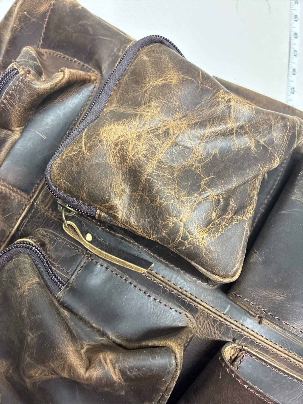 Vintage Buffalo Leather Backpack Multi Pockets Travel Laptop Bag for Men/Women
