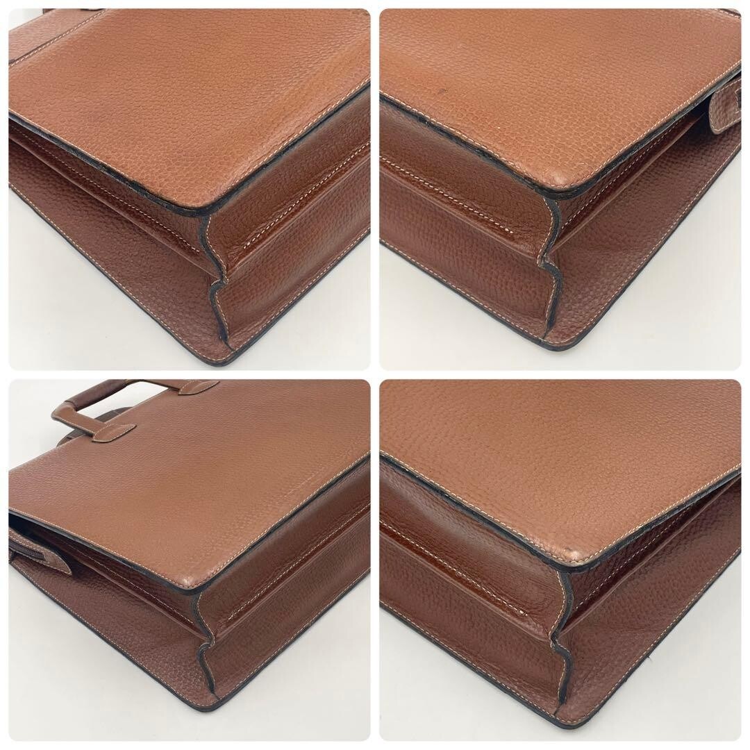 LOEWE Anagram Brown Leather Briefcase Mens Business Bag A4 PC Storage 42cm