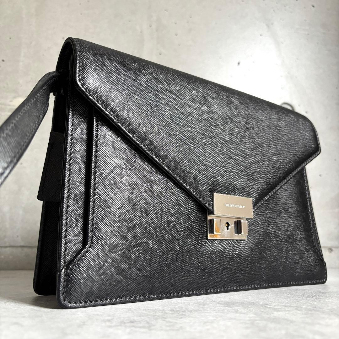 [Near Mint] BURBERRY All Leather Clutch Bag Second Bag Vintage black